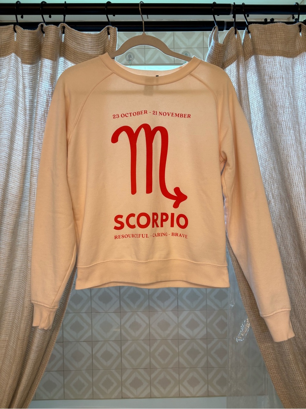 Anthropologie Cream Scorpio Crewneck Sweatshirt with Red Graphic